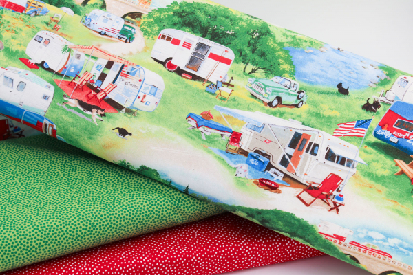Designerbaumwollstoff Spring Campground Green (10 cm)